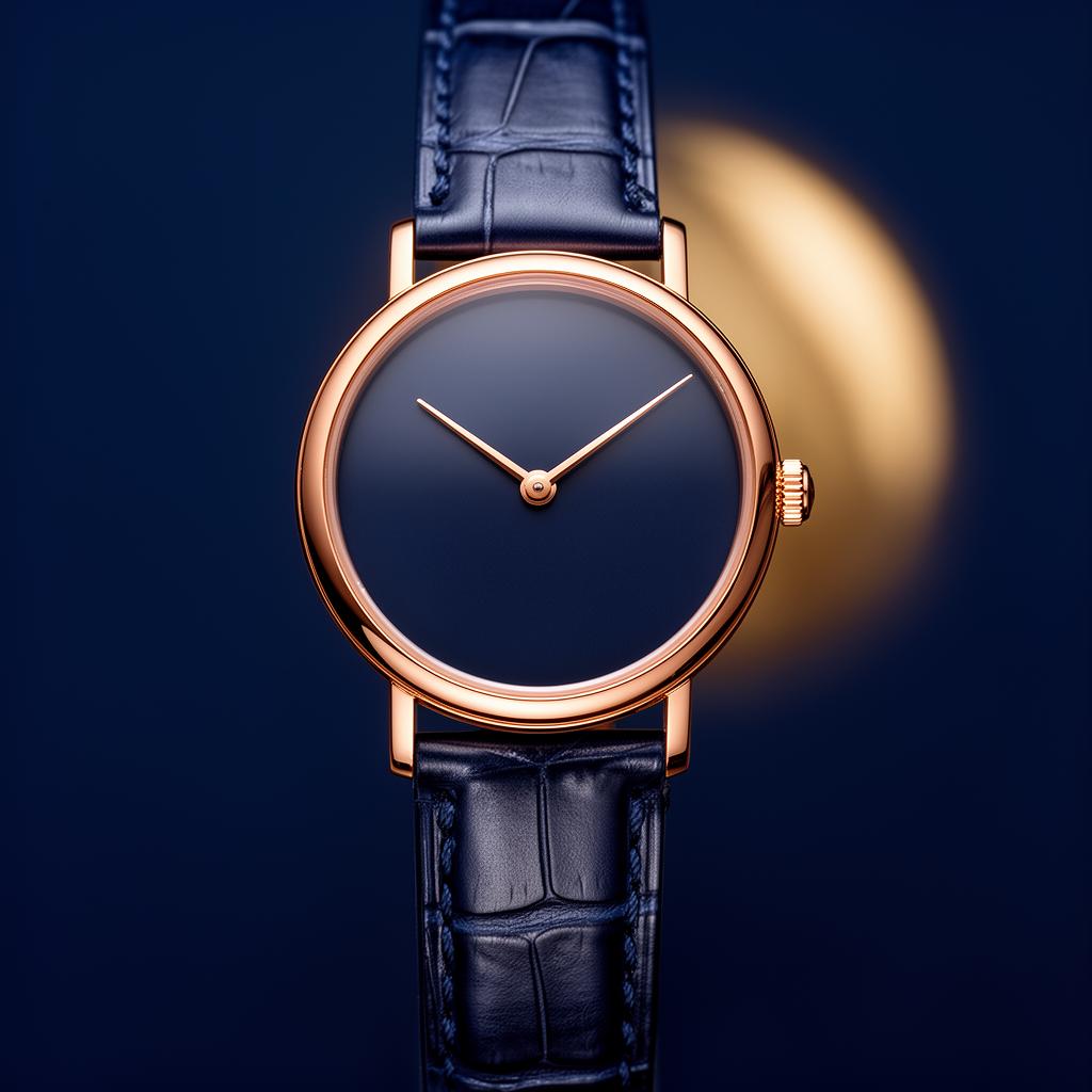 Sfeerbeeld van een ultradunne ronde dresswatch in rosé goud op alligator-band
